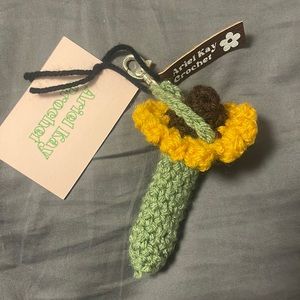 Crochet sunflower chapstick holder keychain